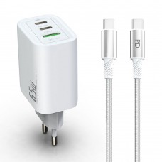 Incarcator retea 3 in 1 Smart 65w, Active, Incarcare rapida PD, QC 3.0, 1 x Type-C 65W, 1 x USB C 20W, 1 x USB QC 18W, cablu date, incarcare PD USB-C 1m inclus